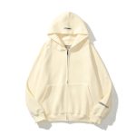 Beige Fog Zip Up Essentials Hoodies