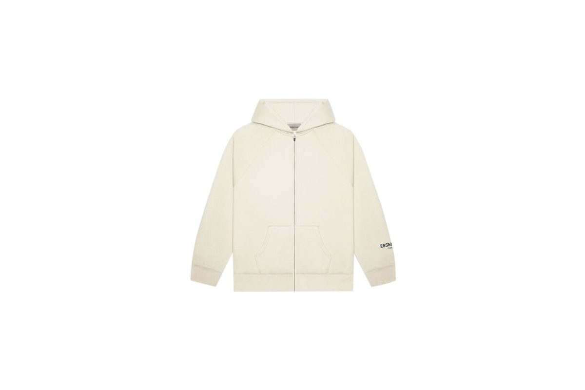 Fear of God Essentials Full Zip Up Hoodie Applique Logo Buttercream