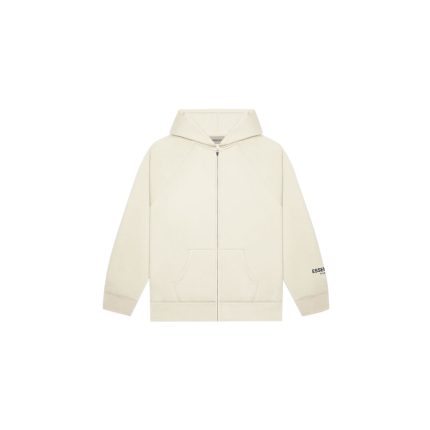 Fear of God Essentials Full Zip Up Hoodie Applique Logo Buttercream